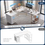 Techni Mobili 59" Two-Tone L‑Shaped Office Desk with Storage Shelves, Gold | 59" two‑tone L‑shaped desk with storage shelves, durable frame, modern corner workstation, spacious home office writing space - Image 5