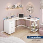 Techni Mobili 59" Two-Tone L‑Shaped Office Desk with Storage Shelves, Gold | 59" two‑tone L‑shaped desk with storage shelves, durable frame, modern corner workstation, spacious home office writing space - Image 7