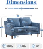 60" Chenille Sofa, Loveseat Couch, Mid Century Modern Love Seat Couches with Solid Wood Frame for Living Room Bedroom - Image 3