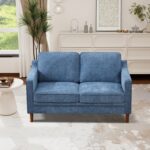 60" Chenille Sofa, Loveseat Couch, Mid Century Modern Love Seat Couches with Solid Wood Frame for Living Room Bedroom - Image 4