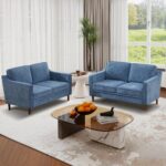 60" Chenille Sofa, Loveseat Couch, Mid Century Modern Love Seat Couches with Solid Wood Frame for Living Room Bedroom - Image 5