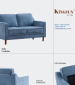 60" Chenille Sofa, Loveseat Couch, Mid Century Modern Love Seat Couches with Solid Wood Frame for Living Room Bedroom - Image 7
