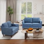 60" Chenille Sofa, Loveseat Couch, Mid Century Modern Love Seat Couches with Solid Wood Frame for Living Room Bedroom - Image 9