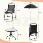 Vongrasig 6 Piece Folding Patio Dining Set,Small Metal Outdoor Garden Patio Table and Chair Set w/Umbrella for Lawn,Deck,Backyard,Black - Image 7