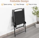 Vongrasig 6 Piece Folding Patio Dining Set,Small Metal Outdoor Garden Patio Table and Chair Set w/Umbrella for Lawn,Deck,Backyard,Black - Image 9