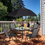 Vongrasig 6 Piece Folding Patio Dining Set,Small Metal Outdoor Garden Patio Table and Chair Set w/Umbrella for Lawn,Deck,Backyard,Black - Image 10