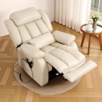Infinite Position Lay Flat Power Lift Recliner Chair for Elderly, Beige | Dual Motor Power Lift Chair, Massage & Heating, Extended Footrest, USB Ports, Remote Control, Lumbar Pillow, Leather - Image 3