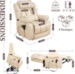 Infinite Position Lay Flat Power Lift Recliner Chair for Elderly, Beige | Dual Motor Power Lift Chair, Massage & Heating, Extended Footrest, USB Ports, Remote Control, Lumbar Pillow, Leather - Image 4