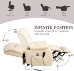 Infinite Position Lay Flat Power Lift Recliner Chair for Elderly, Beige | Dual Motor Power Lift Chair, Massage & Heating, Extended Footrest, USB Ports, Remote Control, Lumbar Pillow, Leather - Image 5