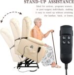 Infinite Position Lay Flat Power Lift Recliner Chair for Elderly, Beige | Dual Motor Power Lift Chair, Massage & Heating, Extended Footrest, USB Ports, Remote Control, Lumbar Pillow, Leather - Image 6