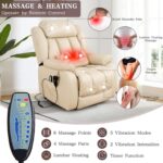 Infinite Position Lay Flat Power Lift Recliner Chair for Elderly, Beige | Dual Motor Power Lift Chair, Massage & Heating, Extended Footrest, USB Ports, Remote Control, Lumbar Pillow, Leather - Image 7