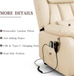Infinite Position Lay Flat Power Lift Recliner Chair for Elderly, Beige | Dual Motor Power Lift Chair, Massage & Heating, Extended Footrest, USB Ports, Remote Control, Lumbar Pillow, Leather - Image 8