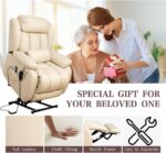 Infinite Position Lay Flat Power Lift Recliner Chair for Elderly, Beige | Dual Motor Power Lift Chair, Massage & Heating, Extended Footrest, USB Ports, Remote Control, Lumbar Pillow, Leather - Image 10