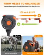 NEO-TEC Retractable Garden Hose Reel 82 ft 1/2 Inch, Ground-Mounted Freestanding Water Hose, No-Drill 360° Swivel, Any-Length Lock & 20% Slow Return for Large Yard Lawn Car Washing - Image 4