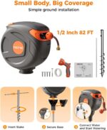 NEO-TEC Retractable Garden Hose Reel 82 ft 1/2 Inch, Ground-Mounted Freestanding Water Hose, No-Drill 360° Swivel, Any-Length Lock & 20% Slow Return for Large Yard Lawn Car Washing - Image 9
