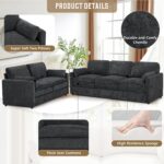 2 Pieces Chenille Sofa Set with Soft Pillows, Dark Grey | Comfy 3-Seat and Loveseat Couch w/Thickened Cushions, Modern Upholstered Sofa Set w/Deeper Seats for Living Room, Apartment - Image 3