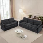 2 Pieces Chenille Sofa Set with Soft Pillows, Dark Grey | Comfy 3-Seat and Loveseat Couch w/Thickened Cushions, Modern Upholstered Sofa Set w/Deeper Seats for Living Room, Apartment - Image 5