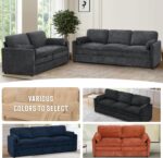2 Pieces Chenille Sofa Set with Soft Pillows, Dark Grey | Comfy 3-Seat and Loveseat Couch w/Thickened Cushions, Modern Upholstered Sofa Set w/Deeper Seats for Living Room, Apartment - Image 7
