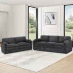 2 Pieces Chenille Sofa Set with Soft Pillows, Dark Grey | Comfy 3-Seat and Loveseat Couch w/Thickened Cushions, Modern Upholstered Sofa Set w/Deeper Seats for Living Room, Apartment - Image 8
