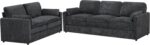 2 Pieces Chenille Sofa Set with Soft Pillows, Dark Grey | Comfy 3-Seat and Loveseat Couch w/Thickened Cushions, Modern Upholstered Sofa Set w/Deeper Seats for Living Room, Apartment - Image 9