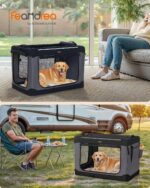 Feandrea Collapsible Dog Crate, Portable Travel Crate, 36-Inch | Oxford Fabric Pet Carrier with 4 Mesh Doors, Handles, Storage Pocket, Water Bottle Holder, UPDC019B01 - Image 3