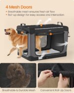 Feandrea Collapsible Dog Crate, Portable Travel Crate, 36-Inch | Oxford Fabric Pet Carrier with 4 Mesh Doors, Handles, Storage Pocket, Water Bottle Holder, UPDC019B01 - Image 5