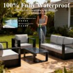 4 Piece Oversized Aluminum Outdoor Furniture Set with Coffee Table | Patio Sofa Sets, Deep Seating and Upgraded 6-inch Cushions for Porch, Balcony, Deck - Image 3
