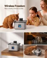 Cat Water Fountain Wireless + 6 Filters: [Visual Filter] & [Heavy-Duty Stainless Steel] FEELNEEDY- Premium, 3.2L/108oz, 4000mAh Battery Operated Pet Fountain with Sensor, for Cats and Dogs - Image 4