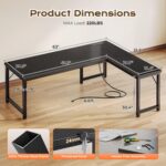 Huuger 63 Inch L Shaped Desk with Power Outlets & 0.95 Inch Thicker Desktop | Reversible Computer Desk, Larger Office Corner Gaming Desk, Metal Frame, for Home Office, Study, Black - Image 4
