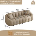 92" Oversized Minimalistic Boucle Sofa for Living Room, Luxury Plush Extra Deep Seat Tufted Sofa, Modern Comfy Curved Cloud Couch, Upholstered 3-Seater Chenille Couches, Light Brown - Image 3