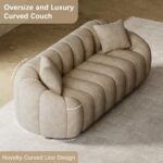 92" Oversized Minimalistic Boucle Sofa for Living Room, Luxury Plush Extra Deep Seat Tufted Sofa, Modern Comfy Curved Cloud Couch, Upholstered 3-Seater Chenille Couches, Light Brown - Image 5