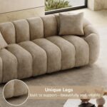 92" Oversized Minimalistic Boucle Sofa for Living Room, Luxury Plush Extra Deep Seat Tufted Sofa, Modern Comfy Curved Cloud Couch, Upholstered 3-Seater Chenille Couches, Light Brown - Image 6