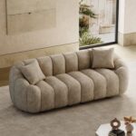 92" Oversized Minimalistic Boucle Sofa for Living Room, Luxury Plush Extra Deep Seat Tufted Sofa, Modern Comfy Curved Cloud Couch, Upholstered 3-Seater Chenille Couches, Light Brown - Image 7