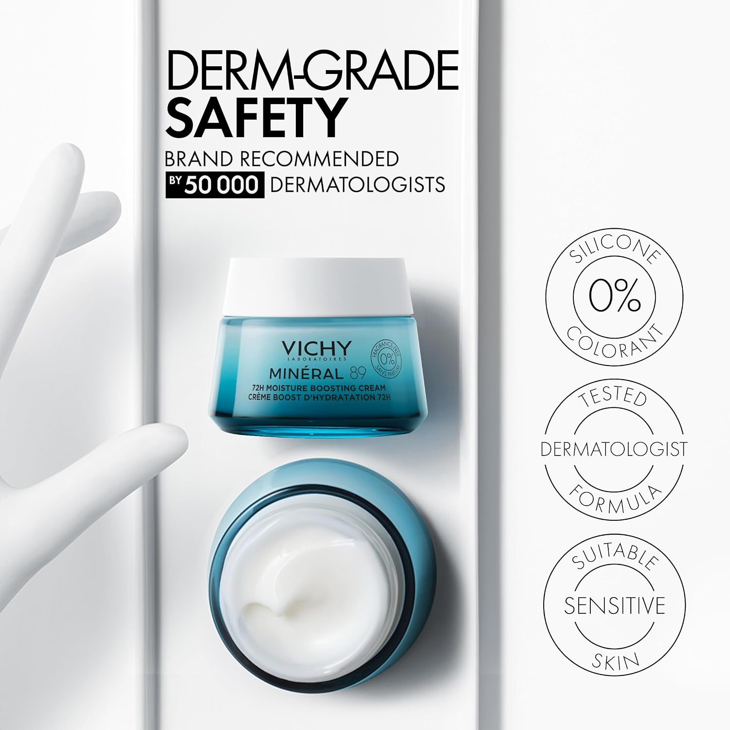 Vichy Mineral 89 Fragrance Free Cream, Moisture Boosting Cream with Hyaluronic Acid, Daily Face Moisturizer, Available in 4 Formulas For All Skin Types, Dry & Sensitive Skin & Mattifying for Oily Skin - Image 7