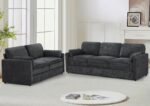 2 Pieces Chenille Sofa Set with Soft Pillows, Dark Grey | Comfy 3-Seat and Loveseat Couch w/Thickened Cushions, Modern Upholstered Sofa Set w/Deeper Seats for Living Room, Apartment - Image 2
