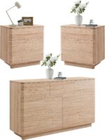 3 Piece Bedroom Furniture Set, 7 Drawer Dresser (52" W) & Two 22" Nightstands, Modern Push-to-Open Drawers, Curved Profile, Dresser and Nightstand Sets for Bedroom, Natural Oak - Image 2