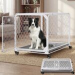 36 Inch Collapsible Dog Crate with Diamond Mesh, No-Tool Assembly Foldable Dog Kennel with 4 Lockable Wheels,Removable Tray,Portable Dog Cage for Medium/Large Dogs, Space-Saving, Indoor Outdoor Use - Image 2
