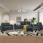 4 Piece Convertible Sectional Sofa Set, Modern Linen Small L Shaped Couch with Reversible Chaise, 3-Seater Sofa & Loveseat & Armchair for Living Room, Office, Apartment, Dark Grey - Image 2