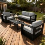 4 Piece Oversized Aluminum Outdoor Furniture Set with Coffee Table | Patio Sofa Sets, Deep Seating and Upgraded 6-inch Cushions for Porch, Balcony, Deck - Image 2