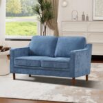 60" Chenille Sofa, Loveseat Couch, Mid Century Modern Love Seat Couches with Solid Wood Frame for Living Room Bedroom - Image 2