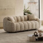 92" Oversized Minimalistic Boucle Sofa for Living Room, Luxury Plush Extra Deep Seat Tufted Sofa, Modern Comfy Curved Cloud Couch, Upholstered 3-Seater Chenille Couches, Light Brown - Image 2