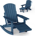 Adjustable Adirondack Rocking Chair with Retractable Ottoman Footrest, 4-in-1 Foldable HDPE Outdoor Rocker, Weather Resistant Adirondack Chair for Porch, Garden & Poolside, Navy Blue - Image 2