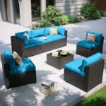 Aoxun Patio Furniture Set, 7 Piece Outdoor Sectional Sofas with Waterprool Cover, Wicker Rattan Outdoor Furniture Patio Conversation Set for Backyard, Garden Peacock Blue - Image 2