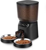 Automatic Cat Feeders for Two Cats, 5L/20 Cups Double Automatic Cat Food Dispenser with 2 Stainless Bowls, Timer Setting 20 Portions 6 Meals Per Day, 10s Meal Call (Black) - Image 2