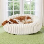 Bedsure ComfyFleece™ Donut Medium Dog Bed - Washable Faux Fur with Corduroy Fleece & Anti Slip Bottom, Round Pet Bed with Removable Cover, Cream, 30x30x8 inches - Image 2