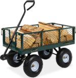 Best Choice Products Utility Garden Cart Wagon for Lawn, Yard w/Heavy-Duty Steel 400lb Weight Capacity, Removable Sides, Long Handle, 10in Tires - Green - Image 2