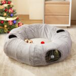 Cat Tunnel Bed for Indoor Cats - Cute Cat Donut Tunnel with Washable Circle Cushion, Round Pet Play Tunnel Toy for Kitten/Puppy/Rabbit,Grey - Image 2