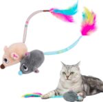Catify Interactive Cat Toy - Squeaking Mice Set, Beige & Gray | Catnip Infused, Tap to Activate Squeaks, Soft, For Indoor Kittens & Cats, Independent Play, Attaches to Wand, Pack of 2 - Image 2