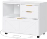 HOOBRO Lateral File Cabinet, Wooden Office Storage Drawers with Charging Station, Filing Cabinet for Home Office, A4/Letter/Legal-Sized Files, Printer Stand with Open Storage Spaces, White WT37UWJ01 - Image 2