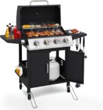 HUGROVE Propane Gas Grill, 40,000 BTU 4 Burner Outdoor BBQ Grill with with Foldable Side Tables & Spice Rack, 459 sq.in Cooking Area & Warming Rack for Patio, Backyard (Silver & Black) - Image 2